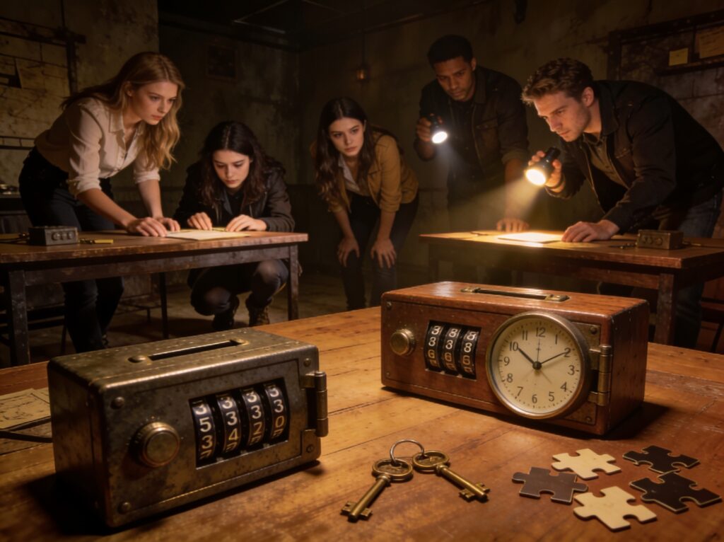 Grupo celebrando un cumpleaños en Madrid en una sala de escape room