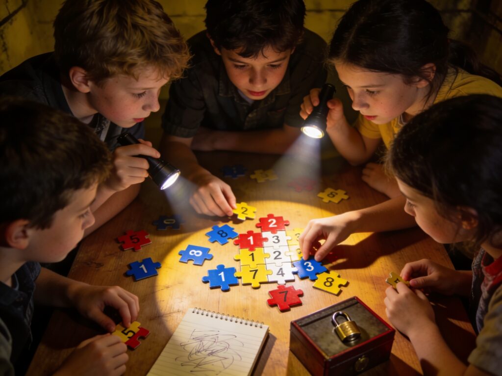 Niños resolviendo pruebas en un escape room infantil en el sur de Madrid